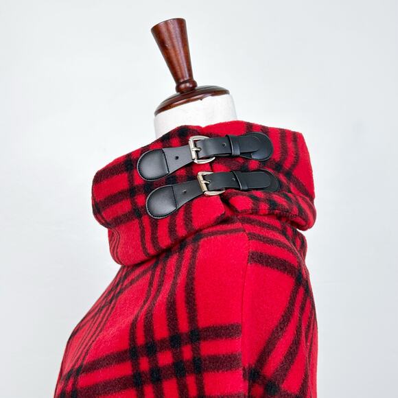 Le Moda Red Plaid Fleece Buckle Turtleneck Poncho NWT - Picture 2 of 8